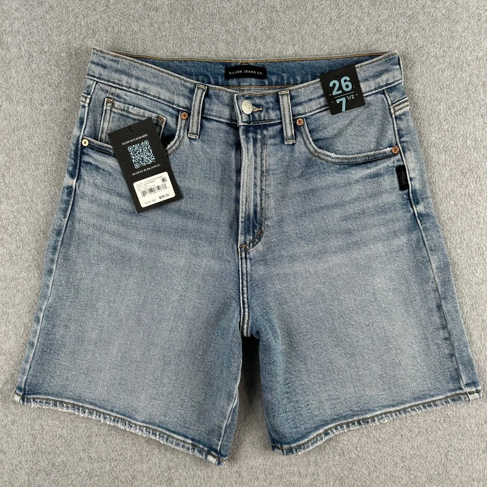 NEW Silver Jeans Shorts Denim Women 26 Blue Vintage Long Short High Rise NWT